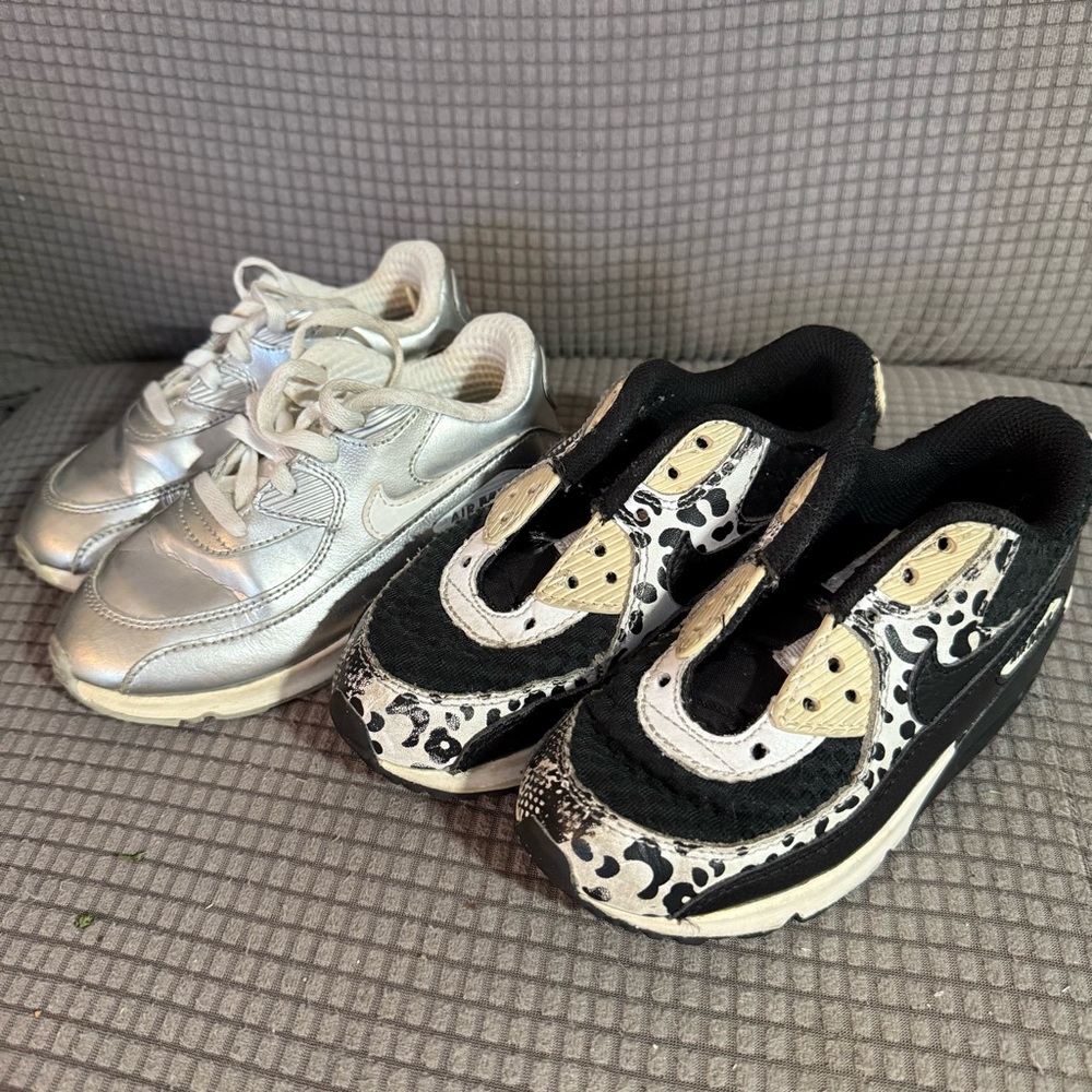Nike Air Max 90 Metallic Silver & Black Animal Print Toddler Size 10c /11C 2 Set